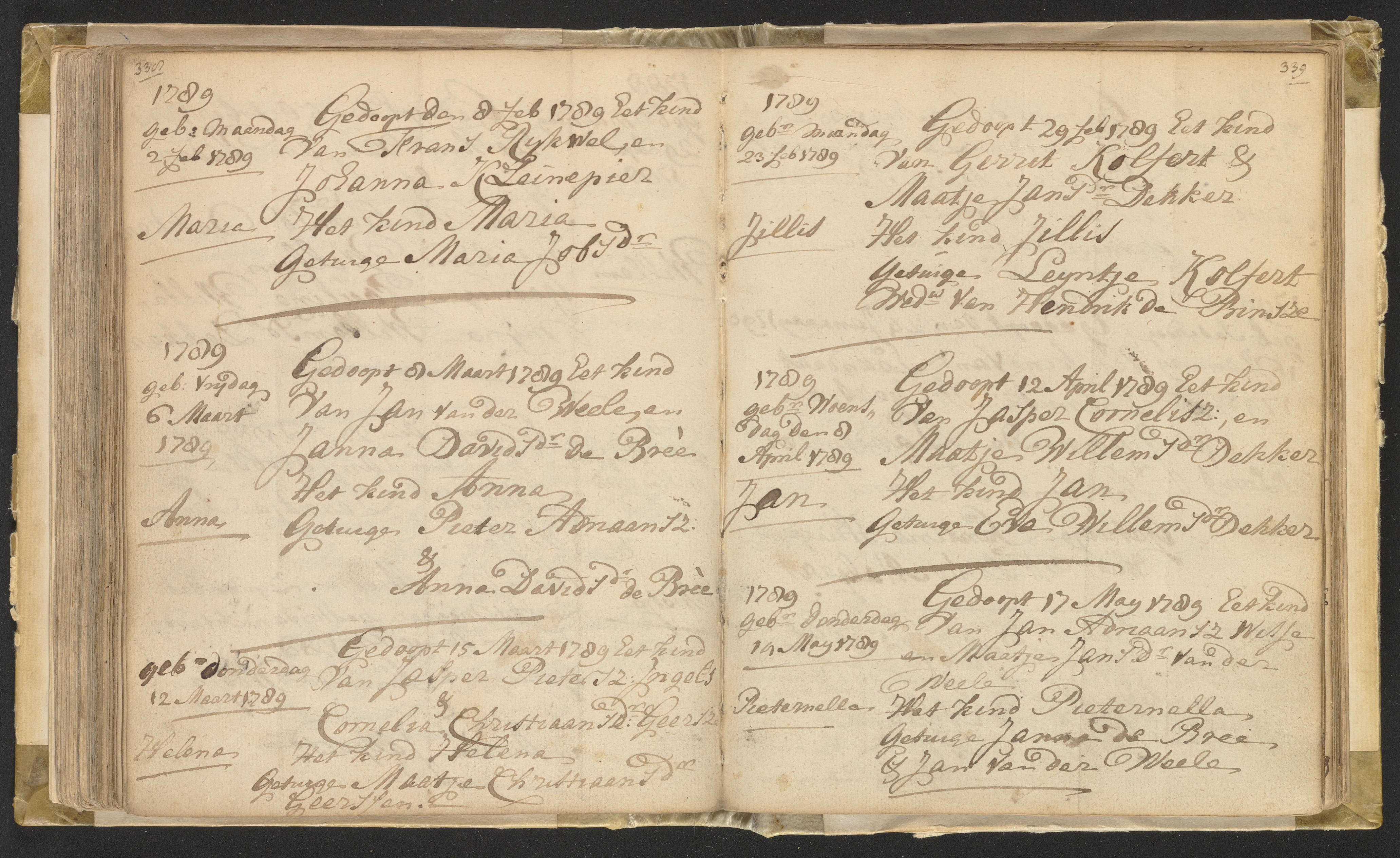 Dutch church baptism register pages with Maria Riekwel baptism entry, 1789